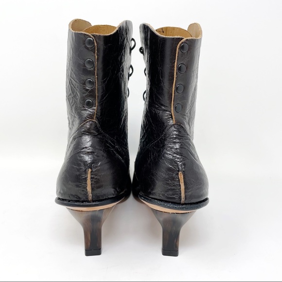 CYDWOQ Andesite Handmade Crackled Leather Square Toe Lace Up Boots Size 36, US 6 - Picture 10 of 12